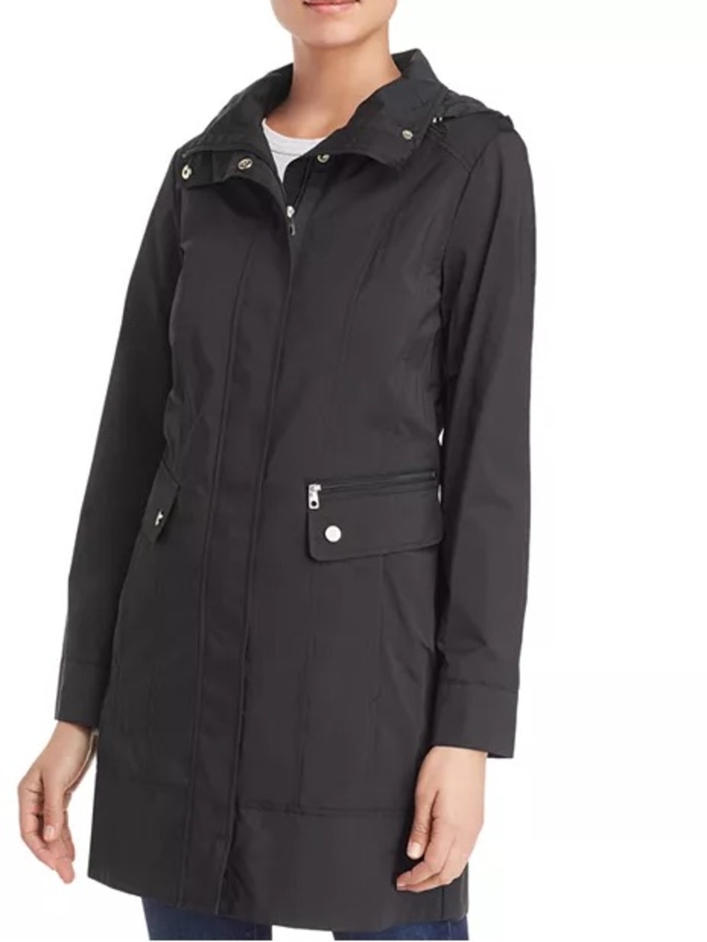 Cole Haan Signature Black Hooded Raincoat PL Petite Large Jacket